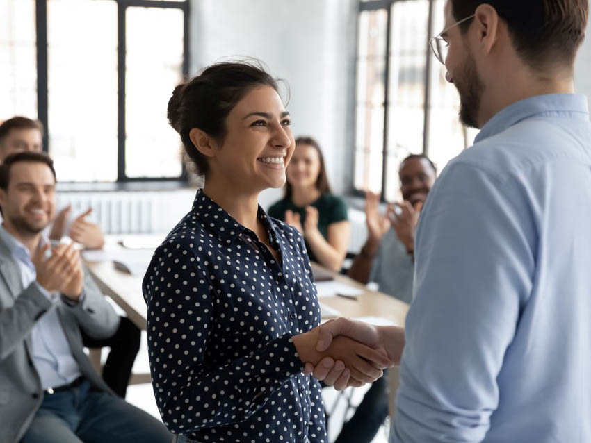 employee being recognized by superior