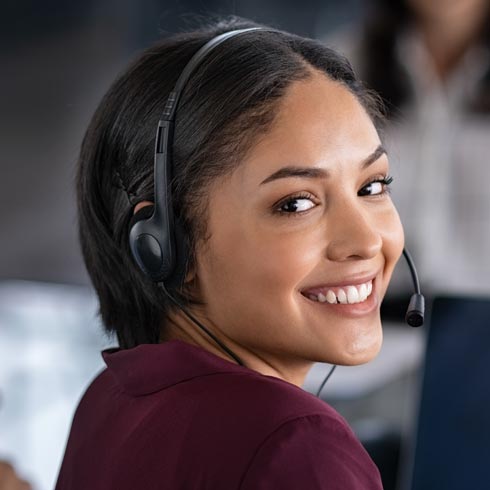 Photo of a friendly call center representative